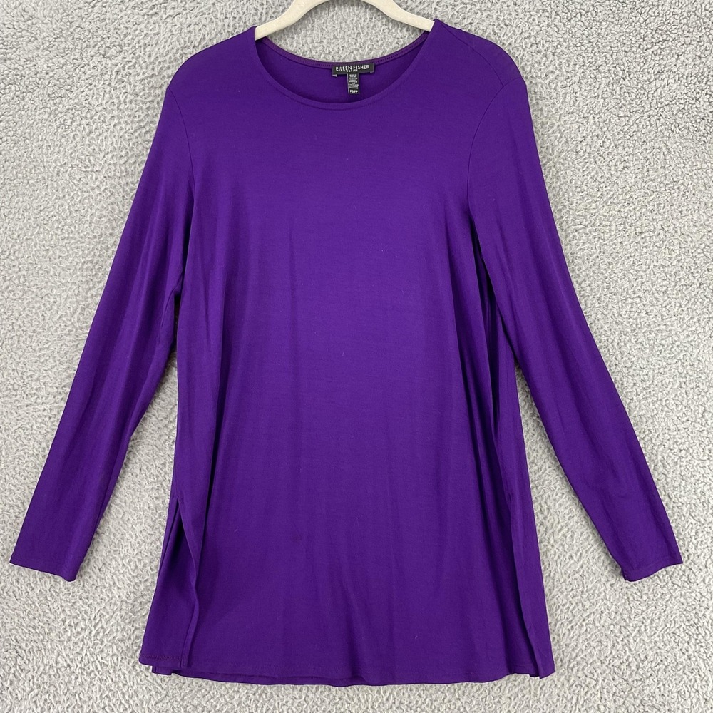 Eileen Fisher Tunic Womens PS Purple Viscose/Spandex Long Sleeve Side Slit Boho